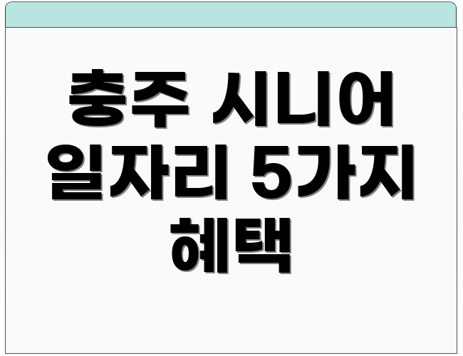 충주 시니어 일자리 5가지 혜택